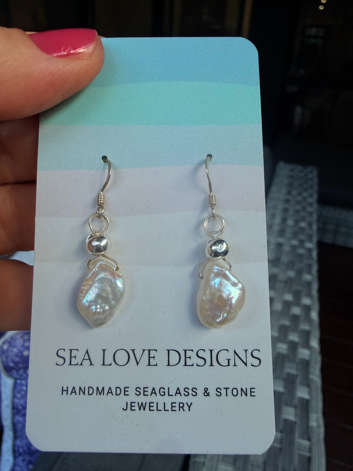 Freshwater pearl earrings.