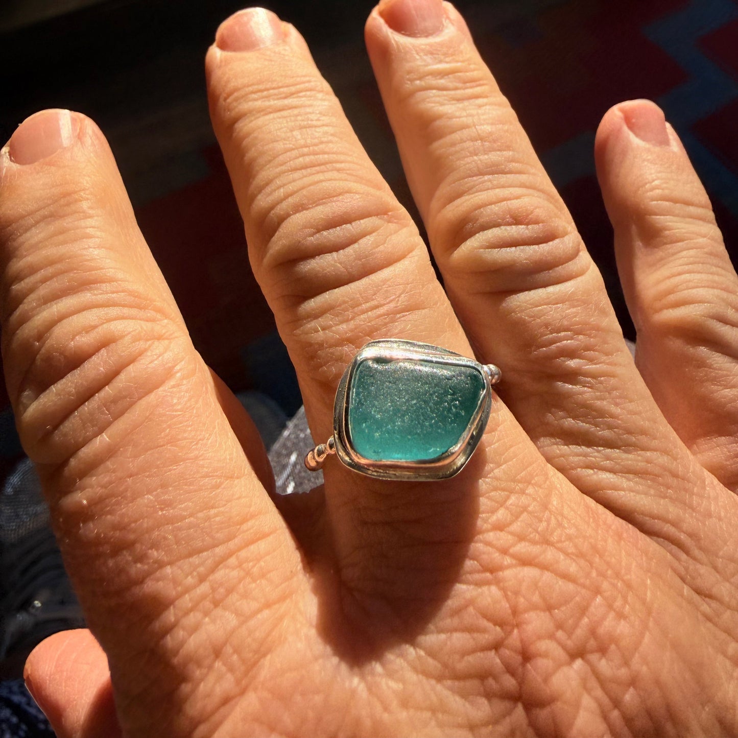 Deep Ocean Sea Glass Ring – Size 8