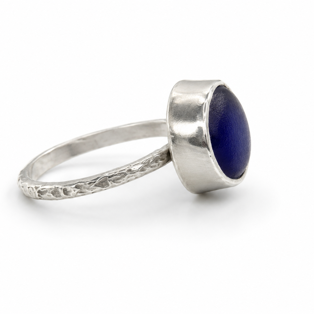 Cobalt Blue Sea Glass Ring | Sterling Silver | Handmade | Size 7.5