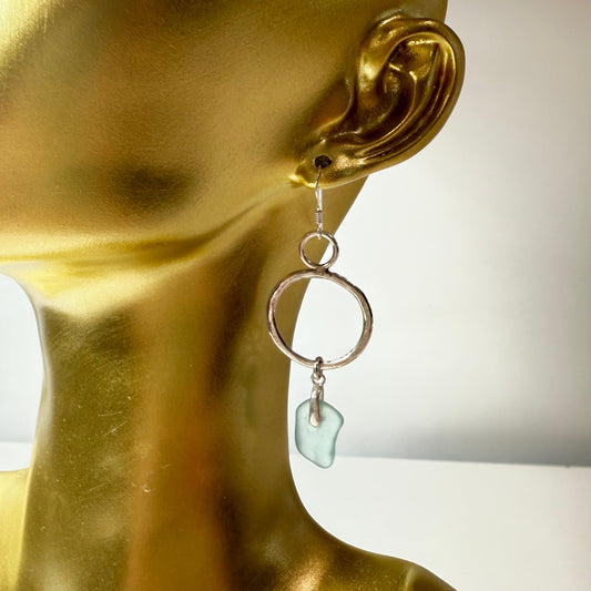 Hammered Hoops and Sea Glass Drop earrings