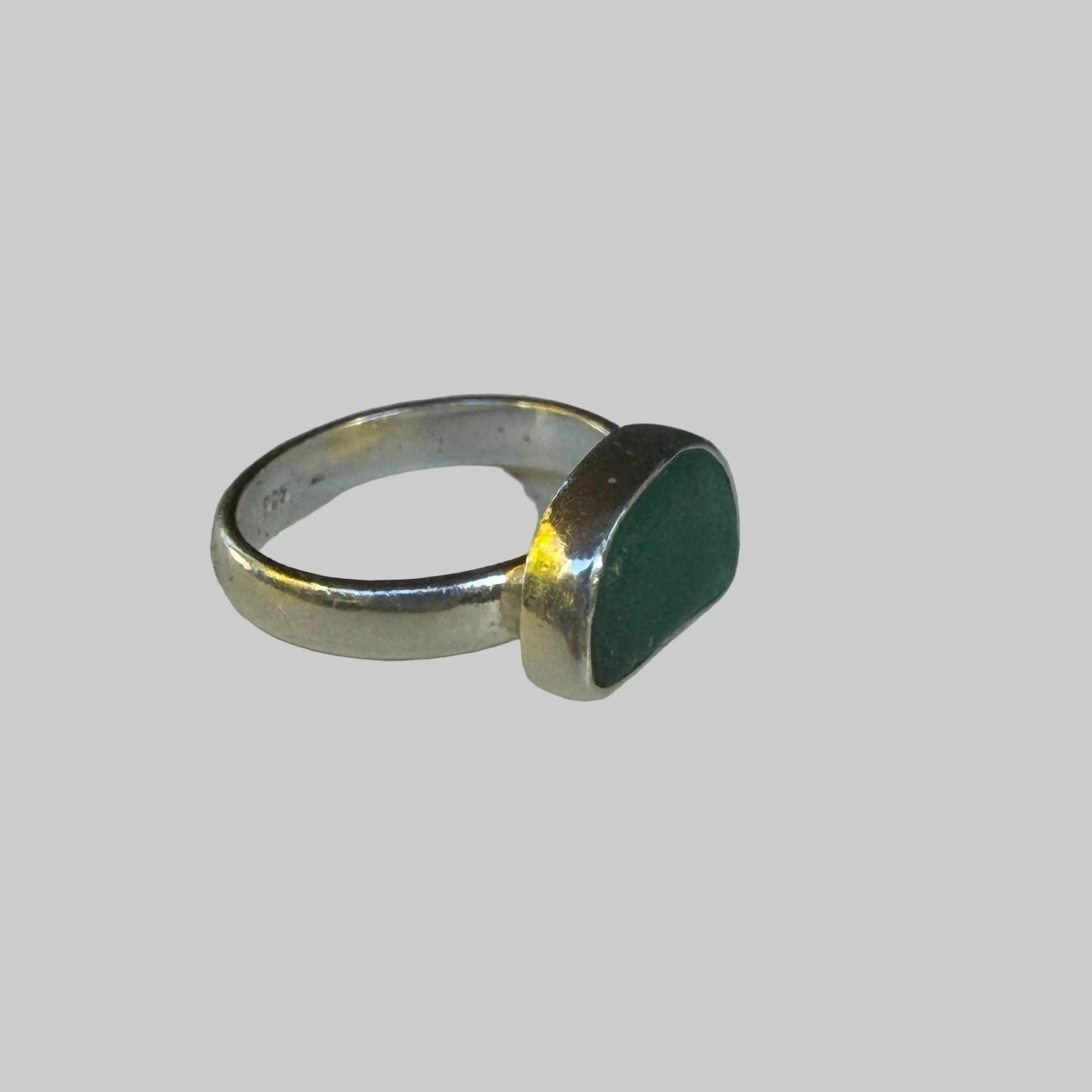Deep Green Sea Glass Ring | Handmade Sterling Silver | Size 5.5