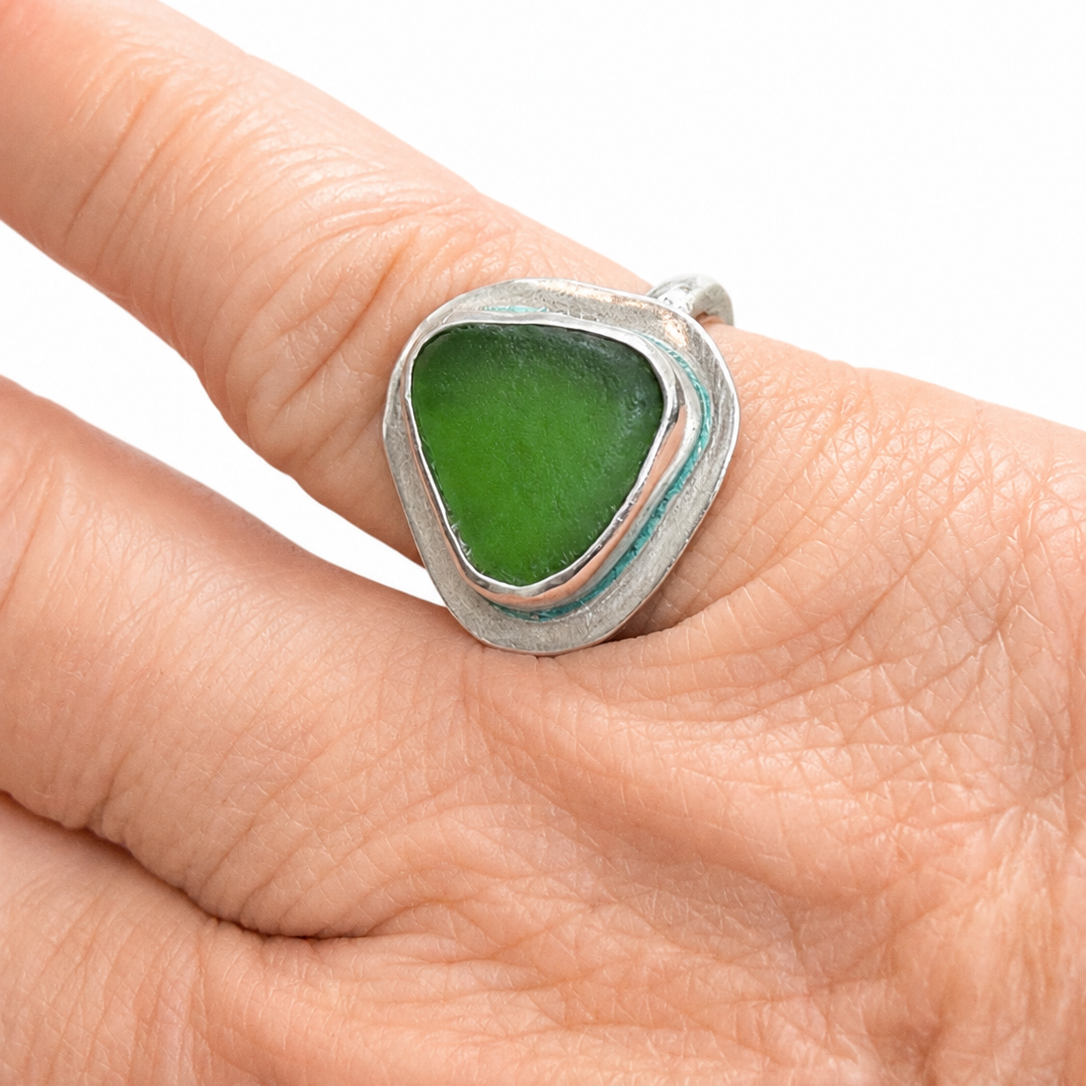 Forest Tide Sea Glass Ring – Sterling Silver | Size 4