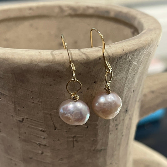 Pink/Blush Baroque Pearl Earrings on 14k Gold Filled wire