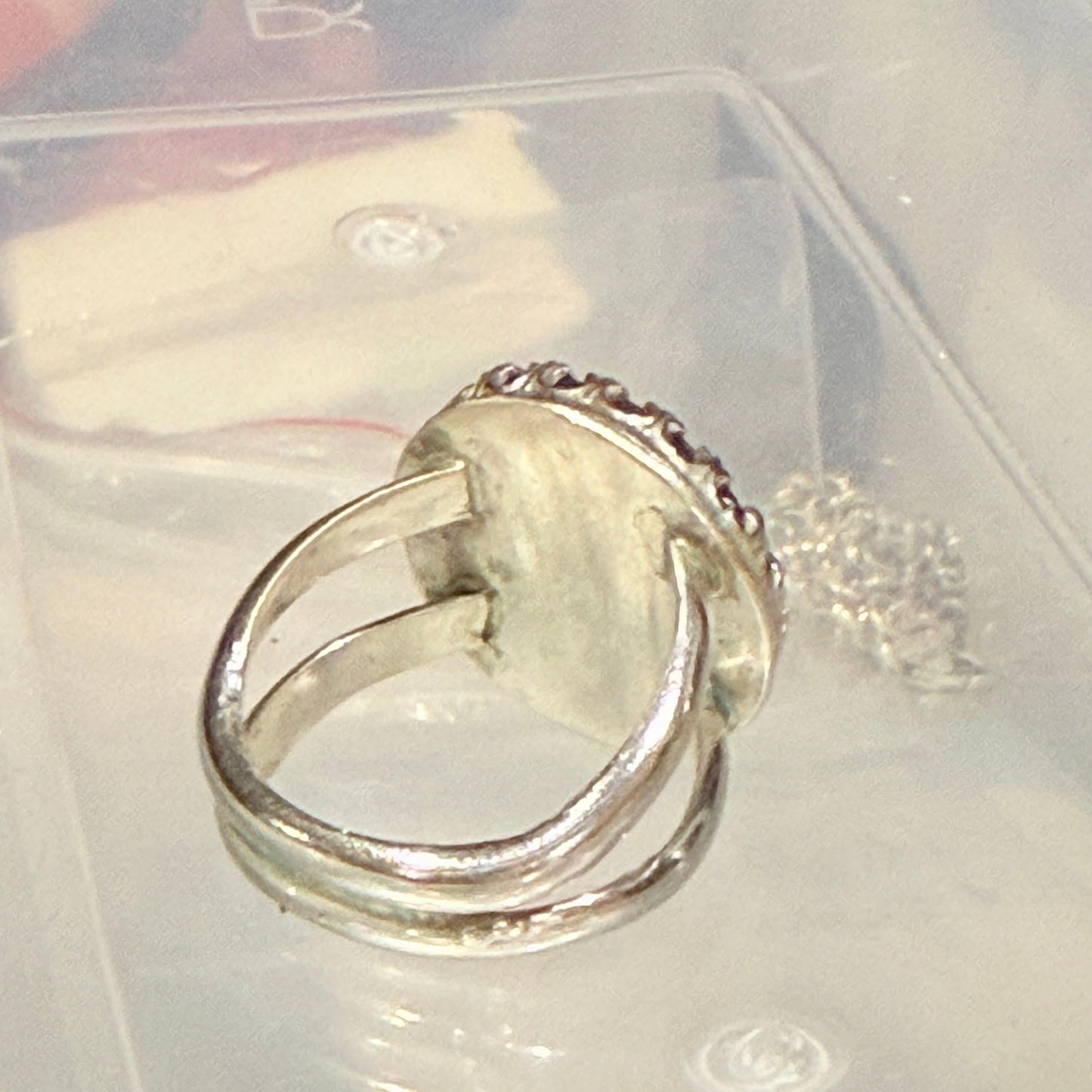 One of a Kind Japanese Marble Cobalt Blue Sterling Silver Ring with Crown bezel setting - Size 7.5