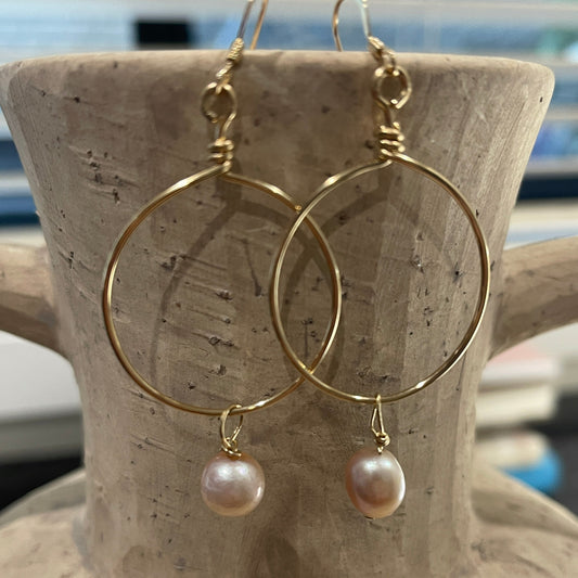 Gold hoops with baroque pearl earrings