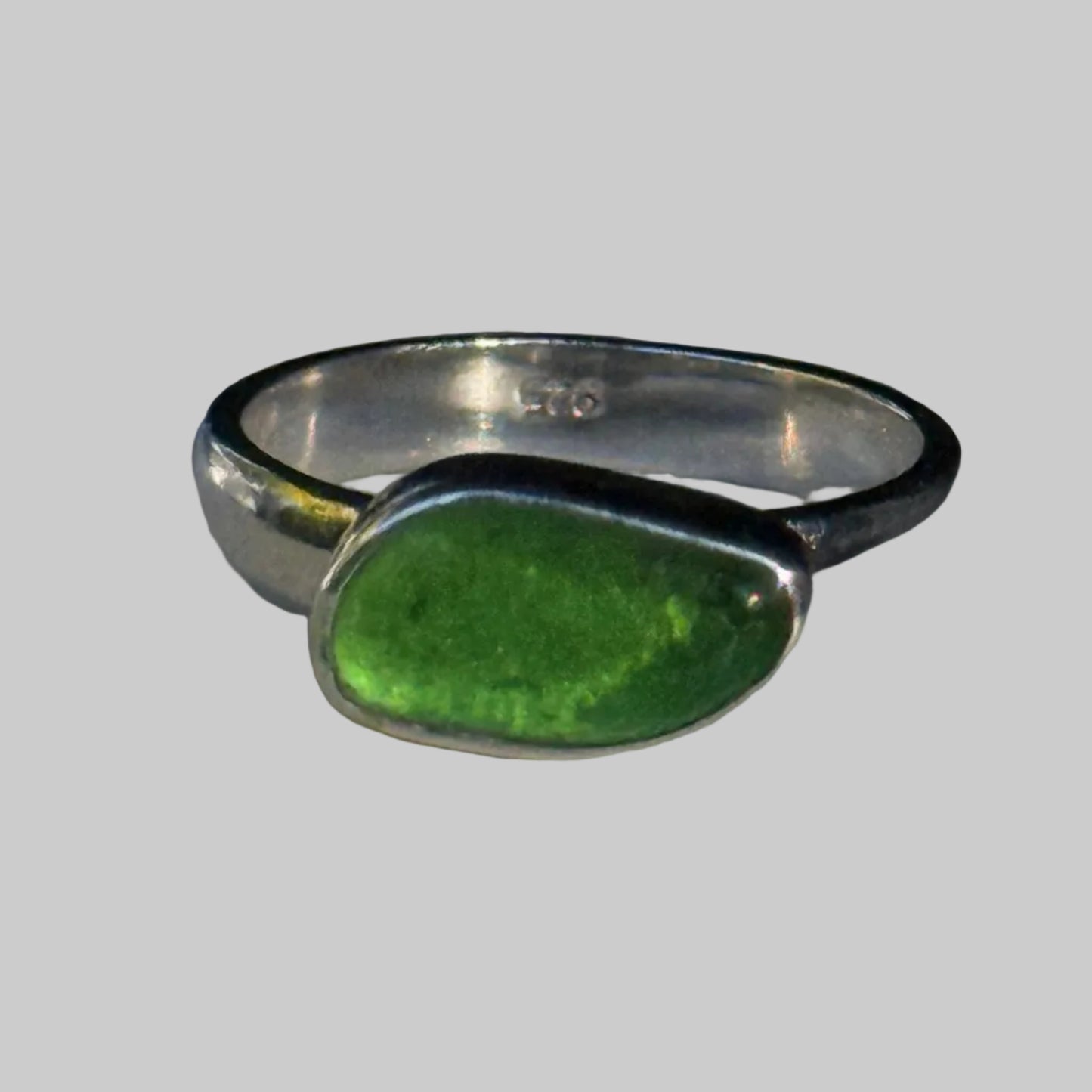 Sterling Silver Lime Green Sea Glass Ring – Size 6