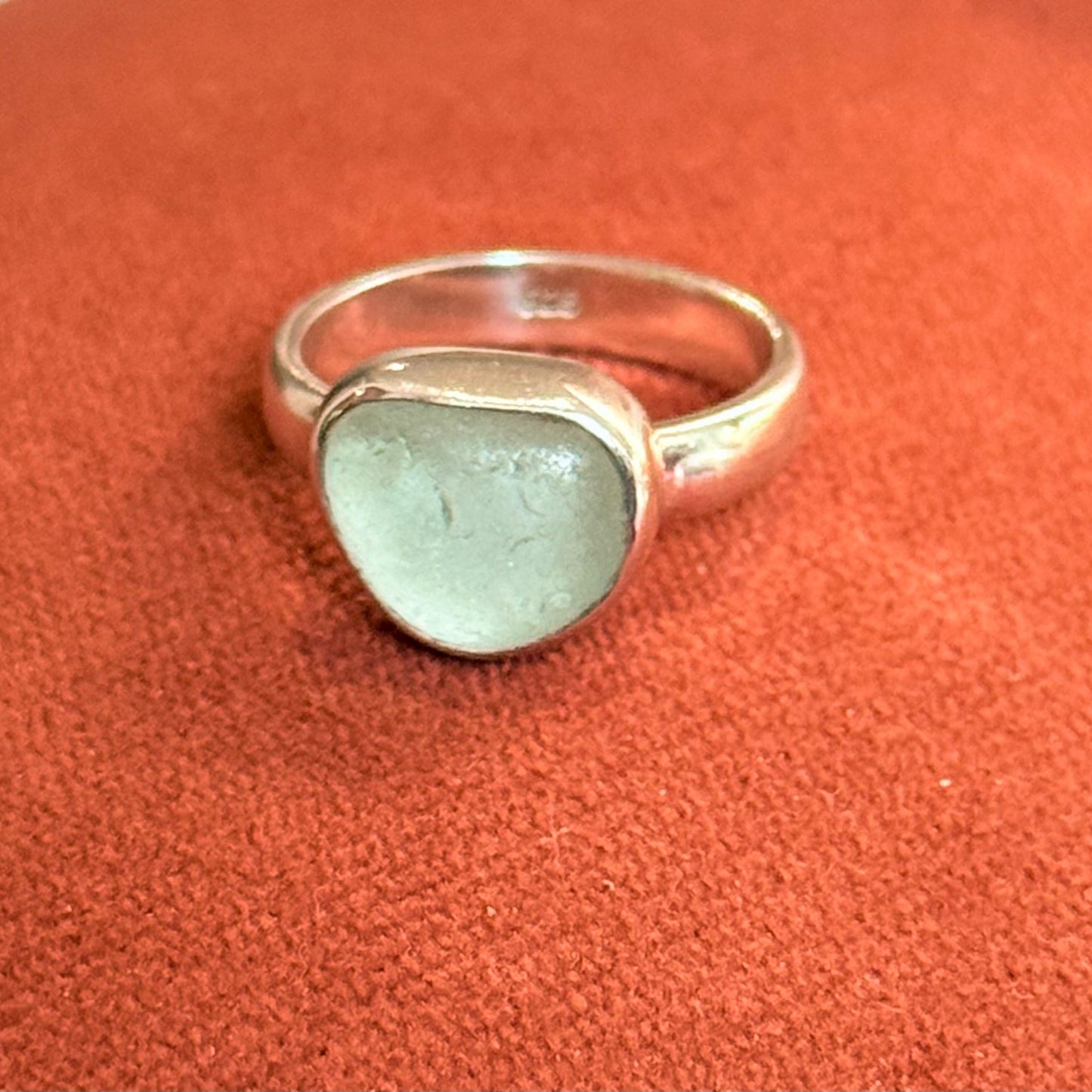 Sterling Silver Pale Aqua Sea Glass Ring – Handmade | Size 5
