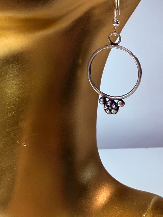 Organic styled sterling silver flower hoop earrings