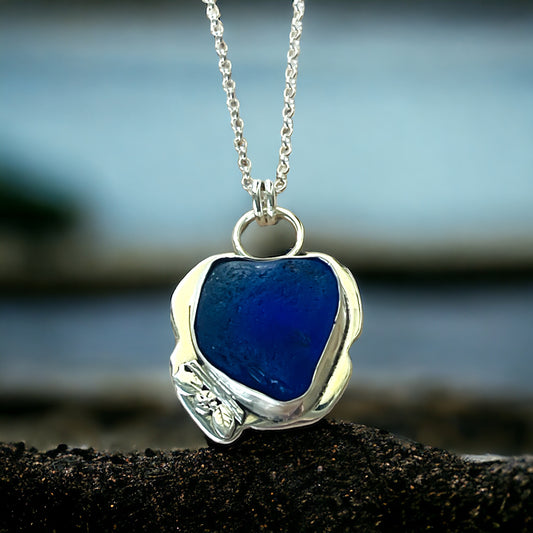 Cobalt blue dreams seaglass necklace