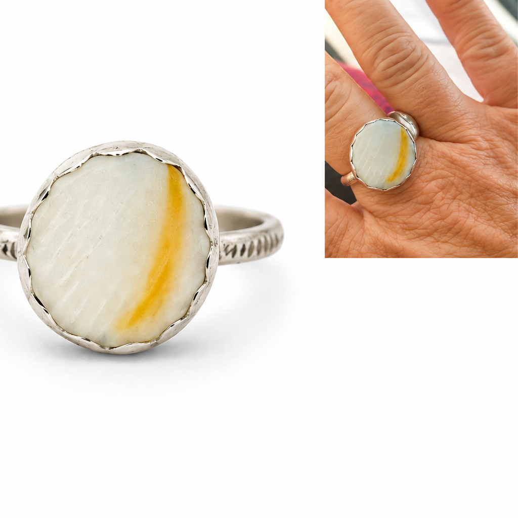 Golden Horizon Japanese Marble Sea Glass Ring – Size 9