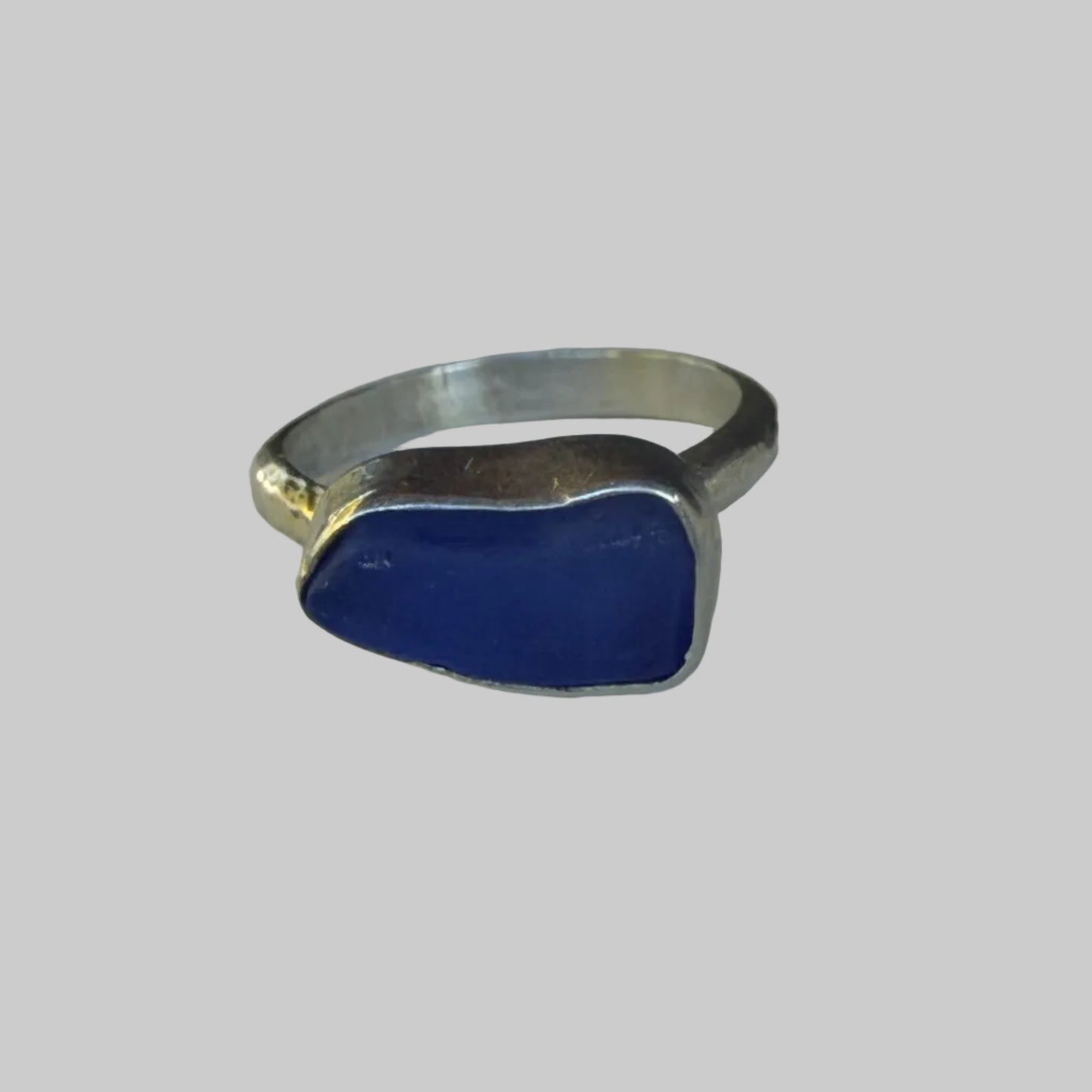 Cobalt Blue Sea Glass Ring | Handmade Sterling Silver | Size 9