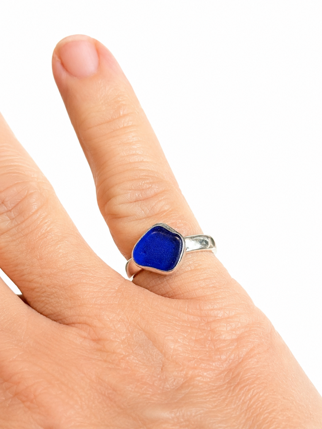 Cobalt Blue Sea Glass Ring – Handmade Sterling Silver | Size 6