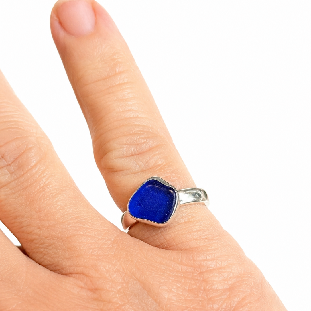 Cobalt Blue Sea Glass Ring – Handmade Sterling Silver | Size 6