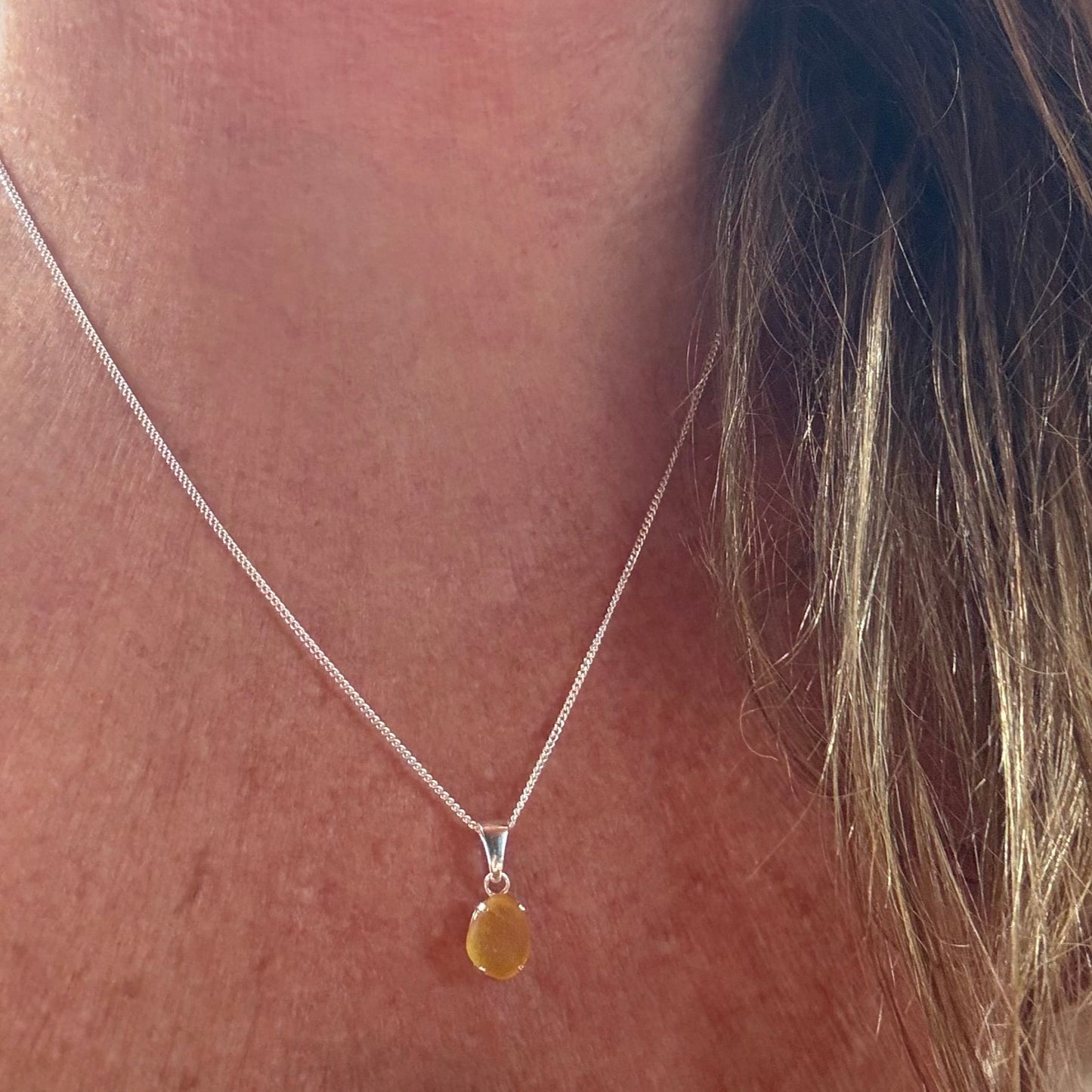 Ocean Whisper - Petite Yellow Sea Glass Claw Pendant Necklace