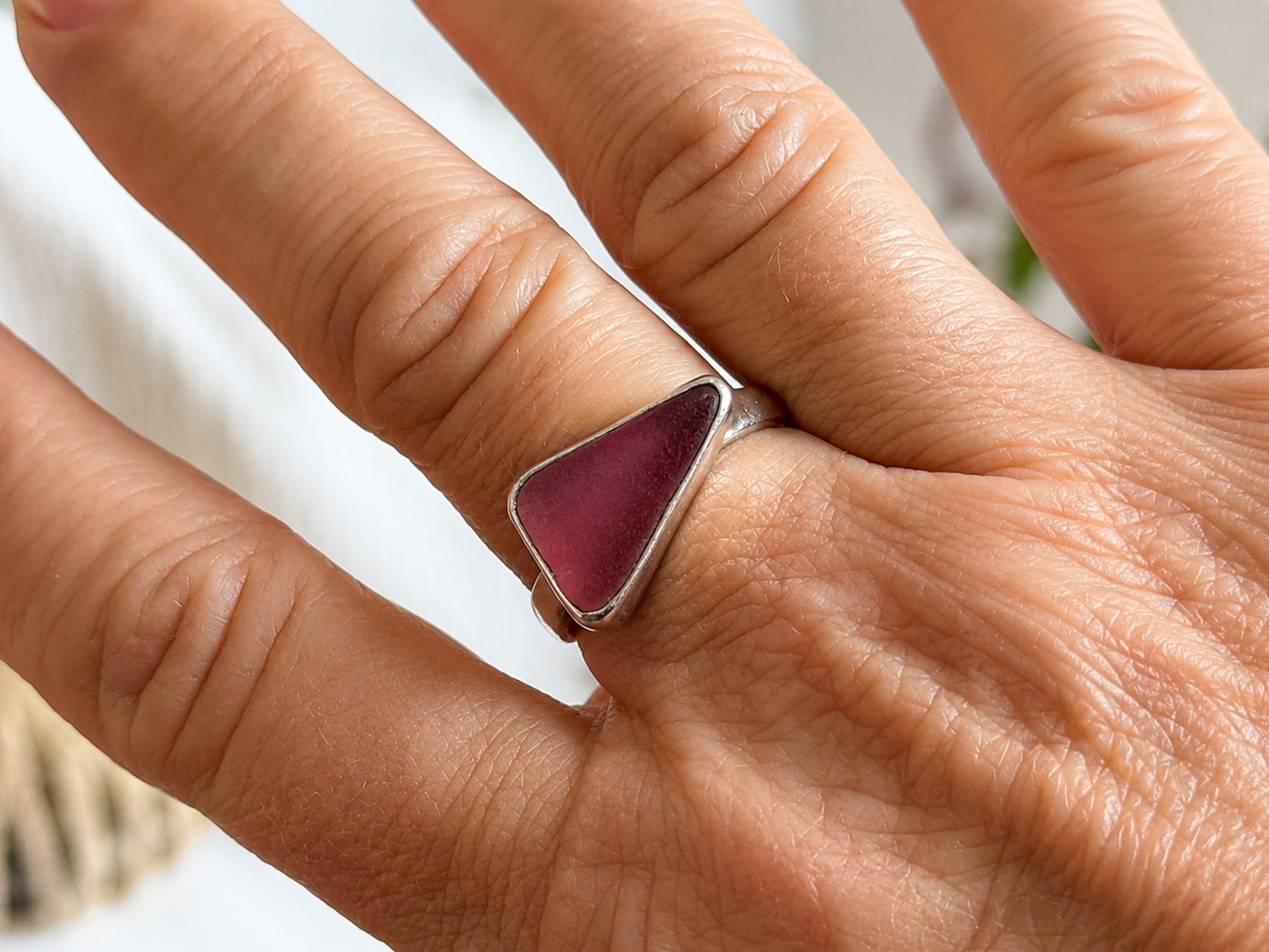 Plum Tide Sea Glass Ring – Sterling Silver | Size 8.5