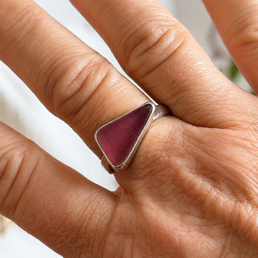 Plum Tide Sea Glass Ring – Sterling Silver | Size 8.5