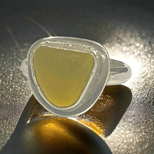 Yellow Seaglass Ring - Size Small (5)