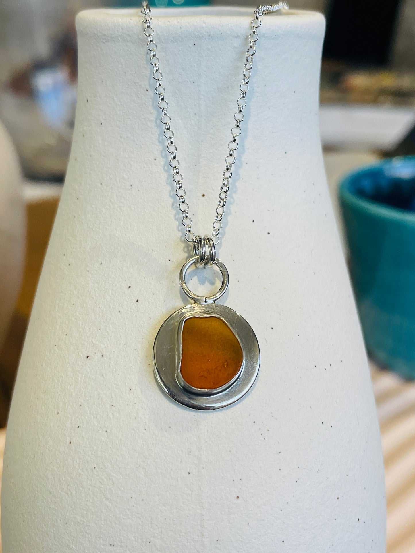 Rare Orange Seaglass Pendant Necklace