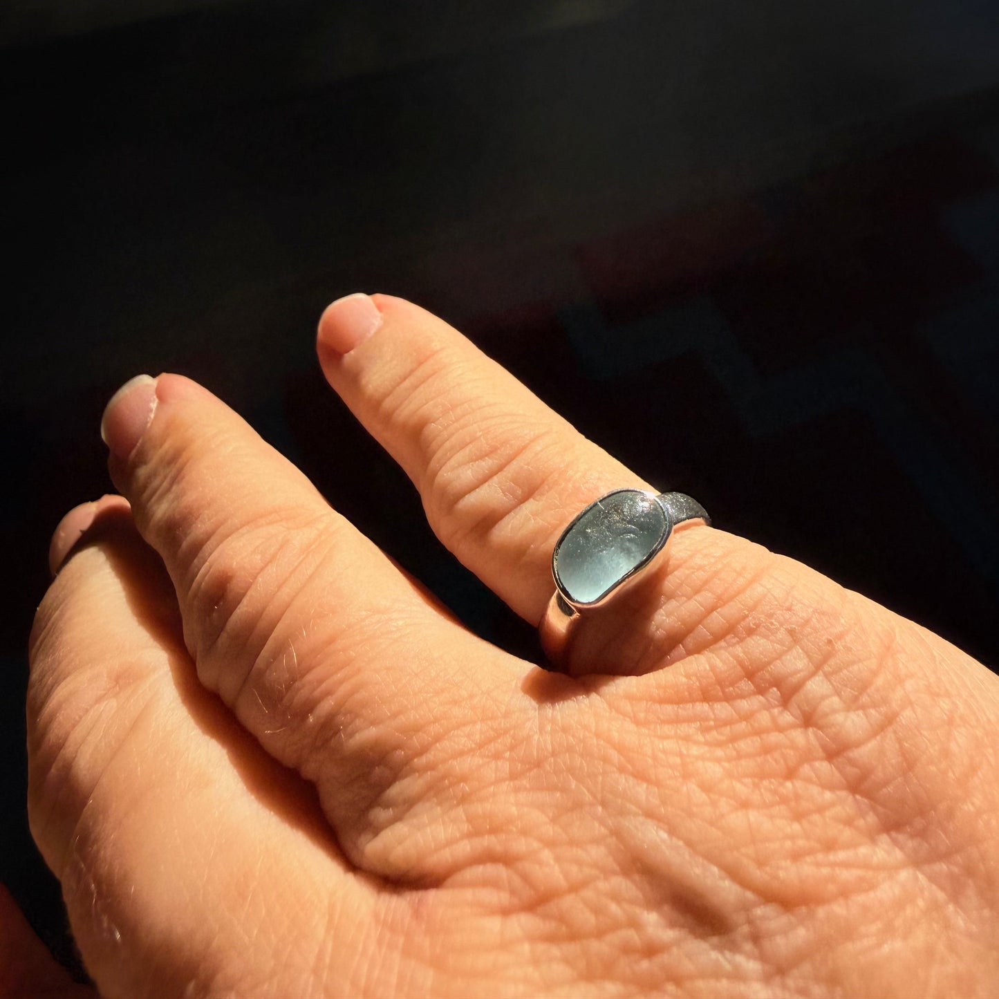 Ice Blue Sea Glass Ring – Size 5.5 | Delicate Pinky Ring