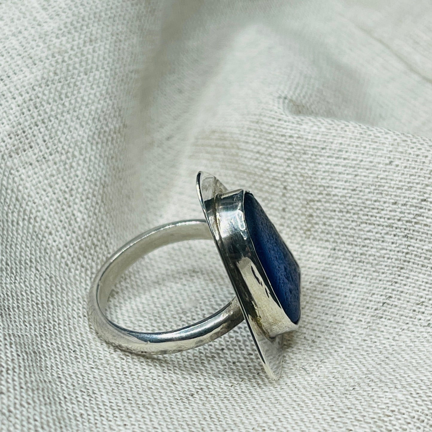 Ocean Waves: Triangular Blue Sea Glass Ring – Size 8