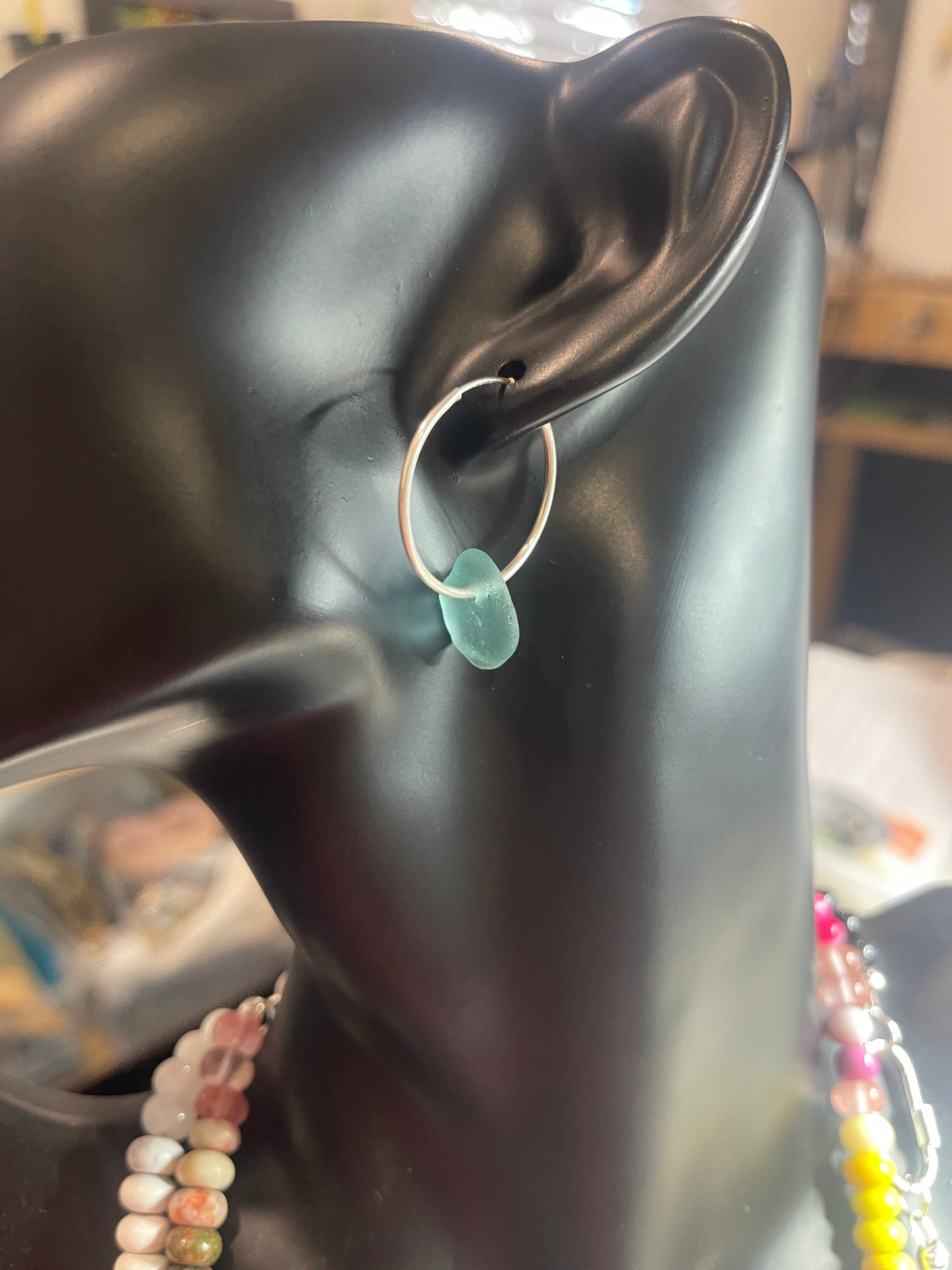 Silver Tide Hoop Earrings : Genuine Sea Glass on Sterling Silver