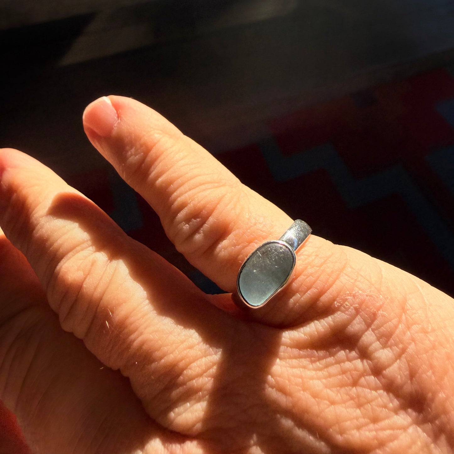 Ice Blue Sea Glass Ring – Size 5.5 | Delicate Pinky Ring