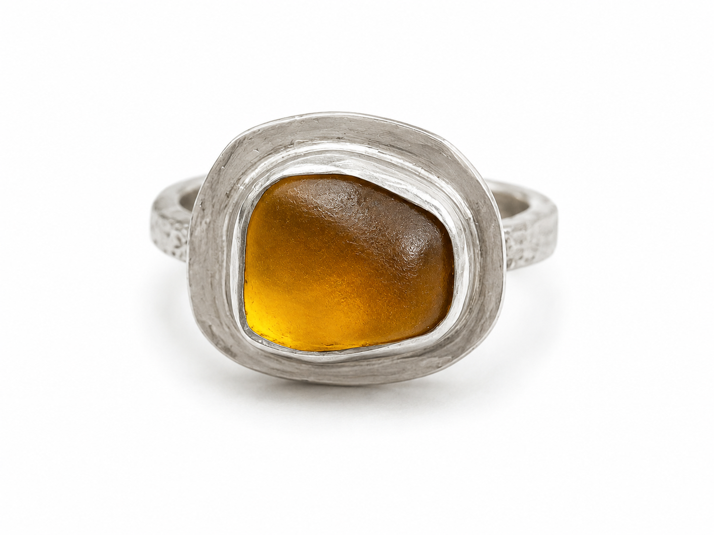 Golden Ember Sea Glass Ring – Sterling Silver | Size 7