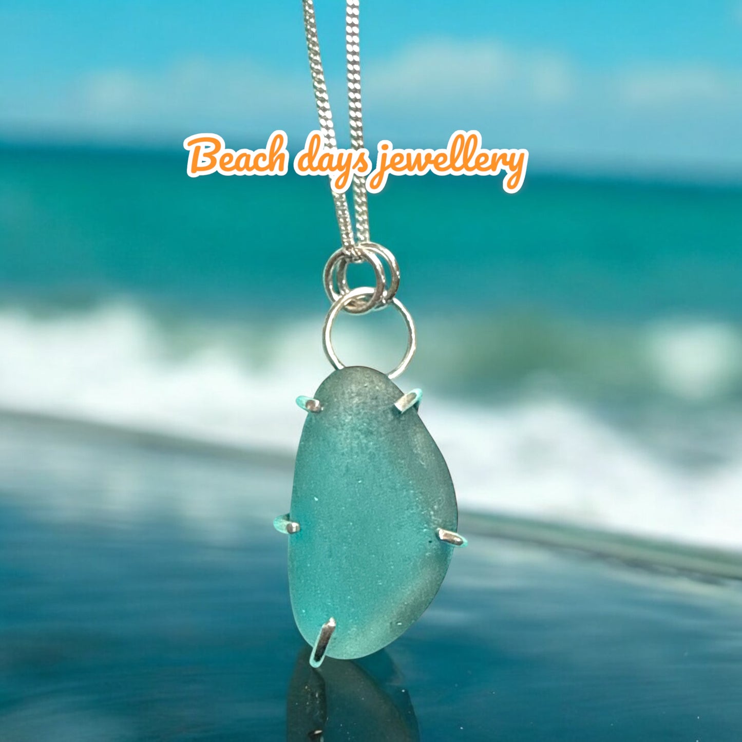 Ocean Sapphire Sea Glass Pendant Necklace