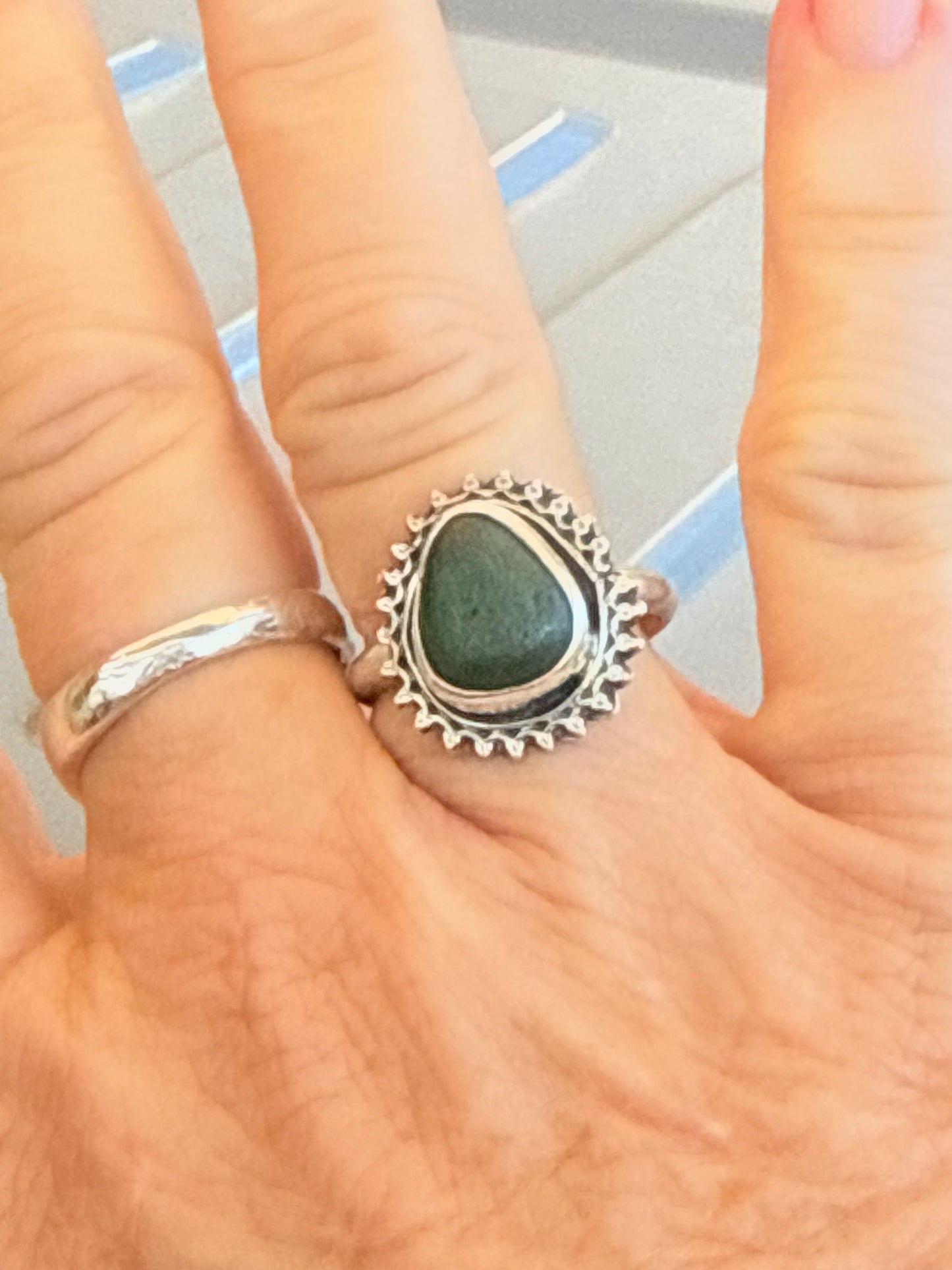 Forest Green Sea Glass Ring – Sterling Silver | Size 8