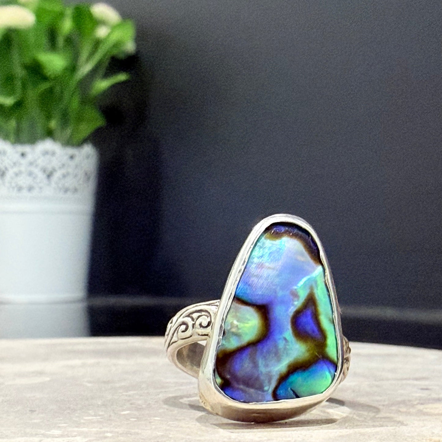 Paua Shell and Sterling Silver Ring - SIze 6.5