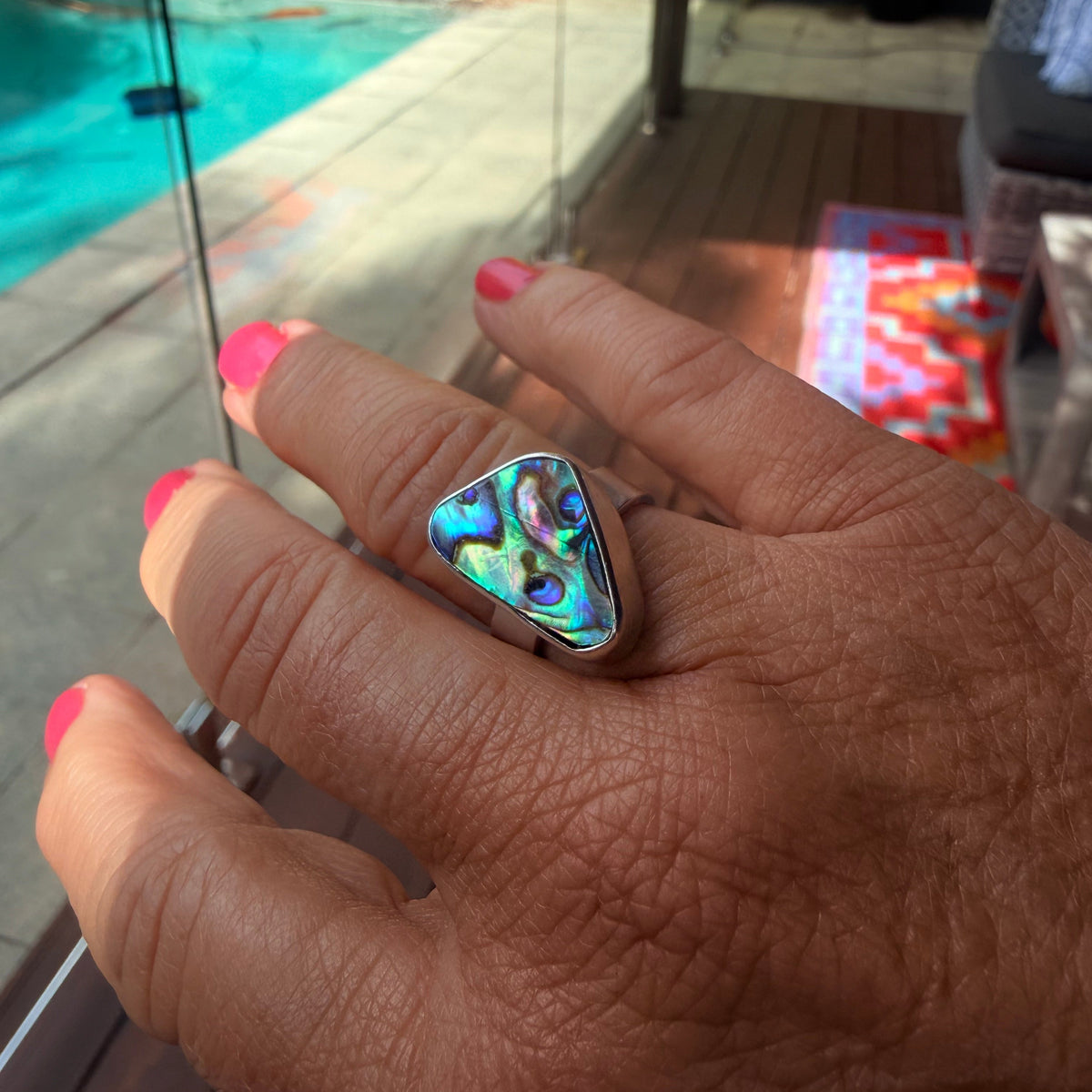 Paua Shell and Sterling Silver Ring -  Size 7