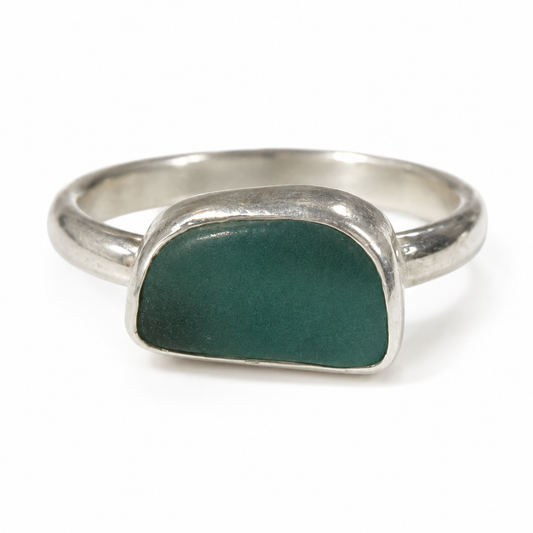 Deep Green Sea Glass Ring | Handmade Sterling Silver | Size 5.5