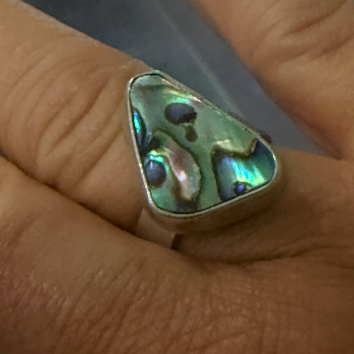 Paua Shell and Sterling Silver Ring -  Size 7