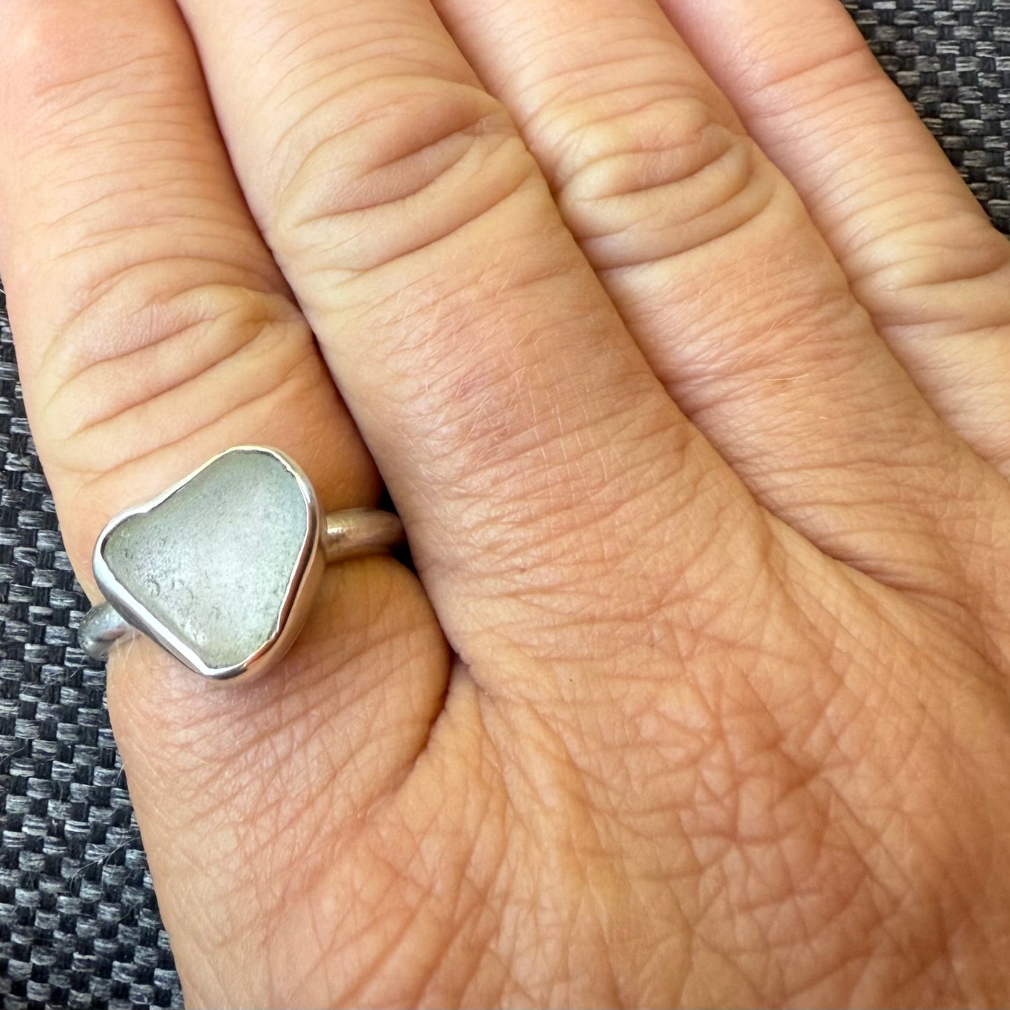 Ocean Heart  - White Seaglass Ring - Size 9