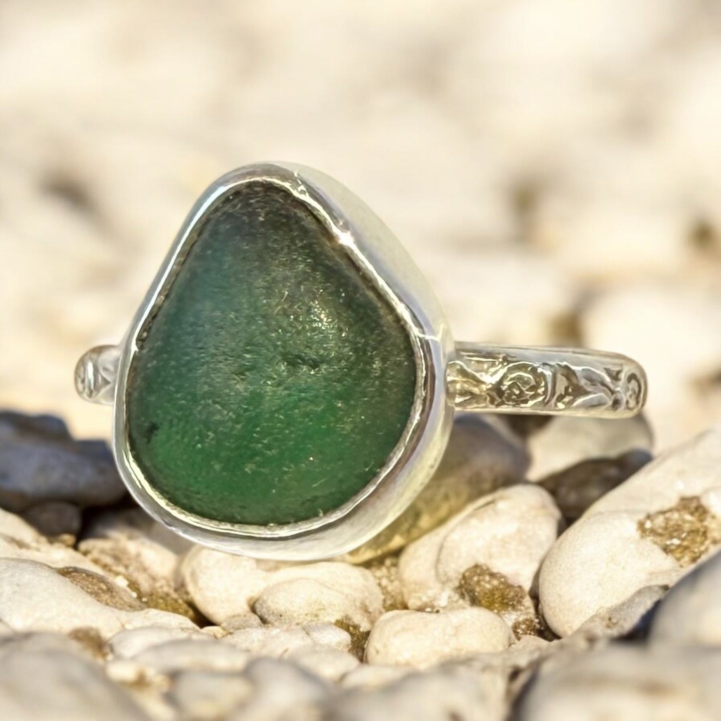 Emerald Tide: Green Sea Glass Ring – Size 6.5