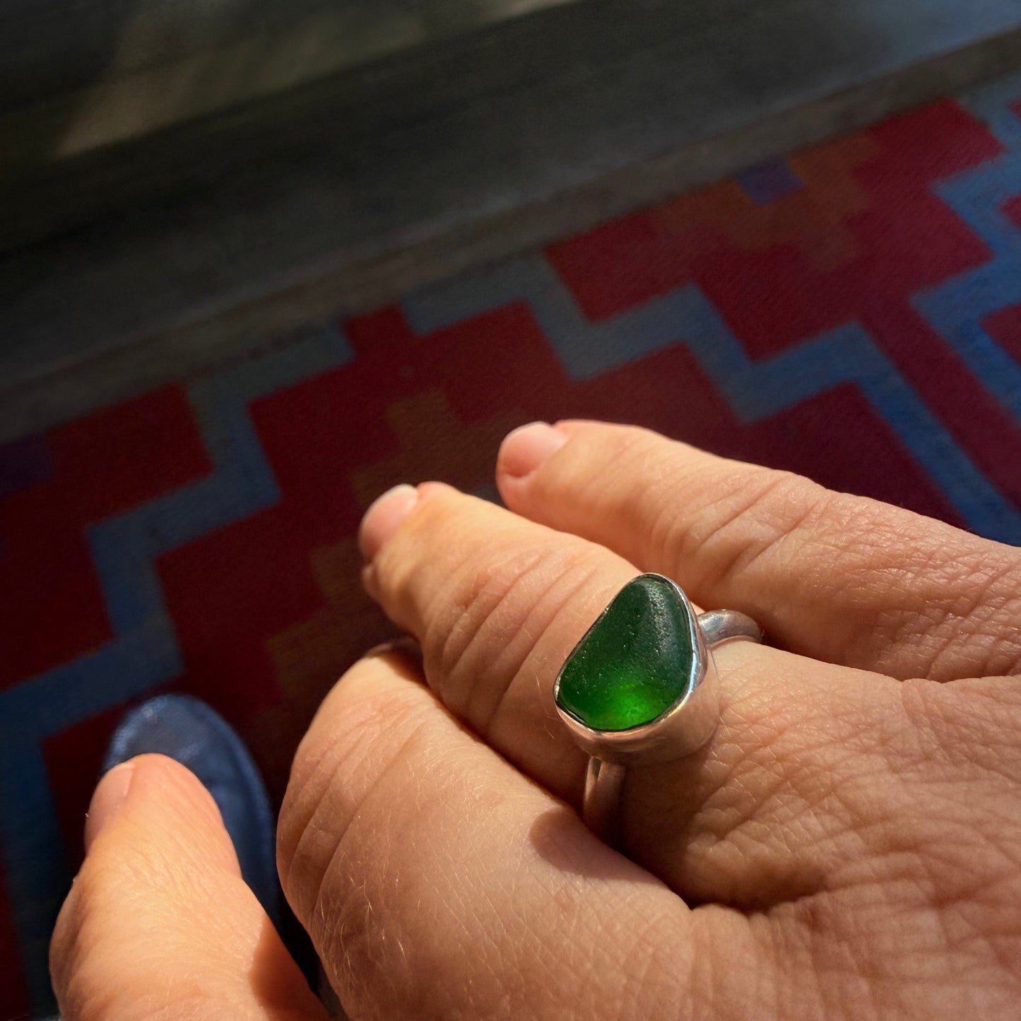 Deep Green Sea Glass Ring | Handmade Sterling Silver | Size 5.5