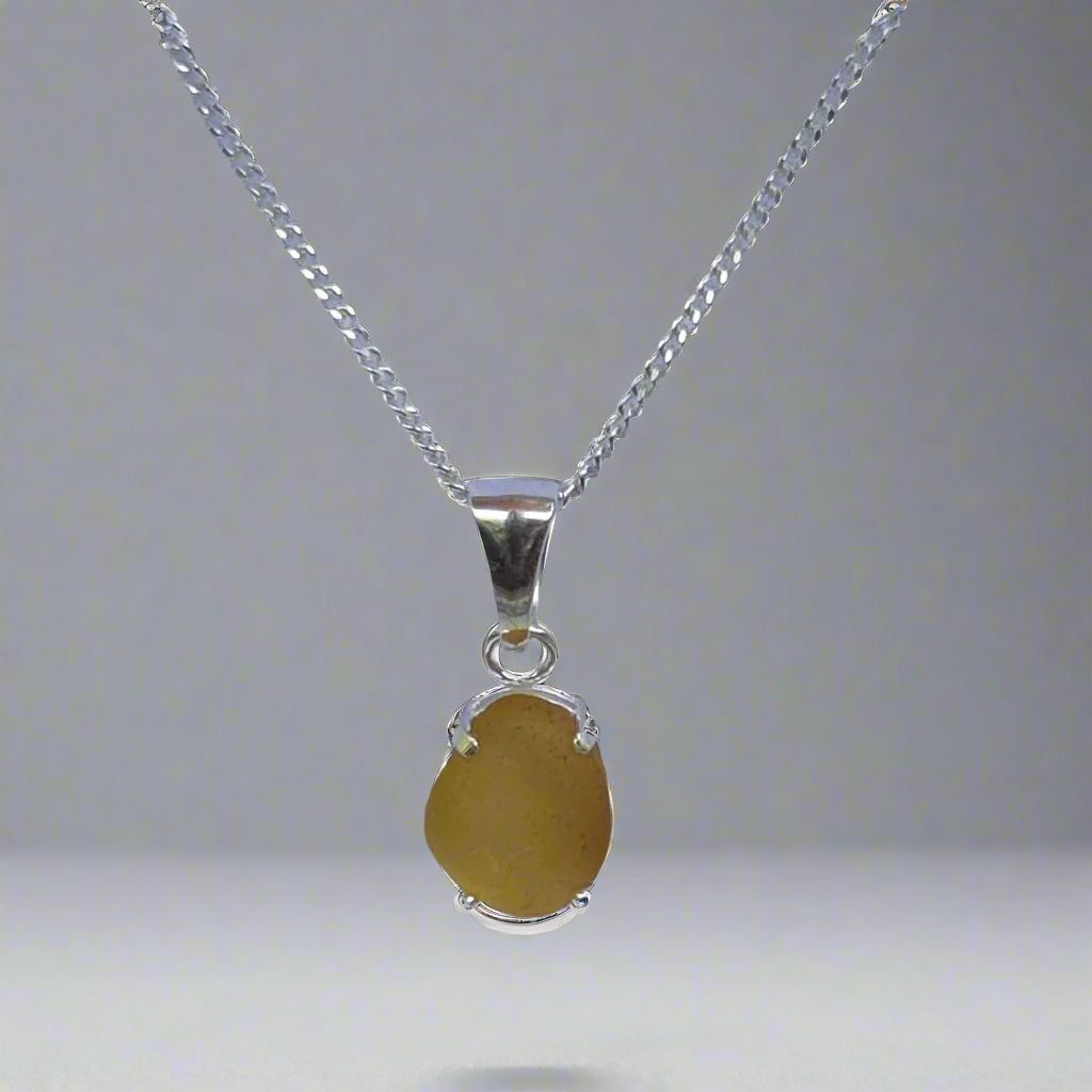 Ocean Whisper -  Petite Yellow Sea Glass Claw Pendant Necklace