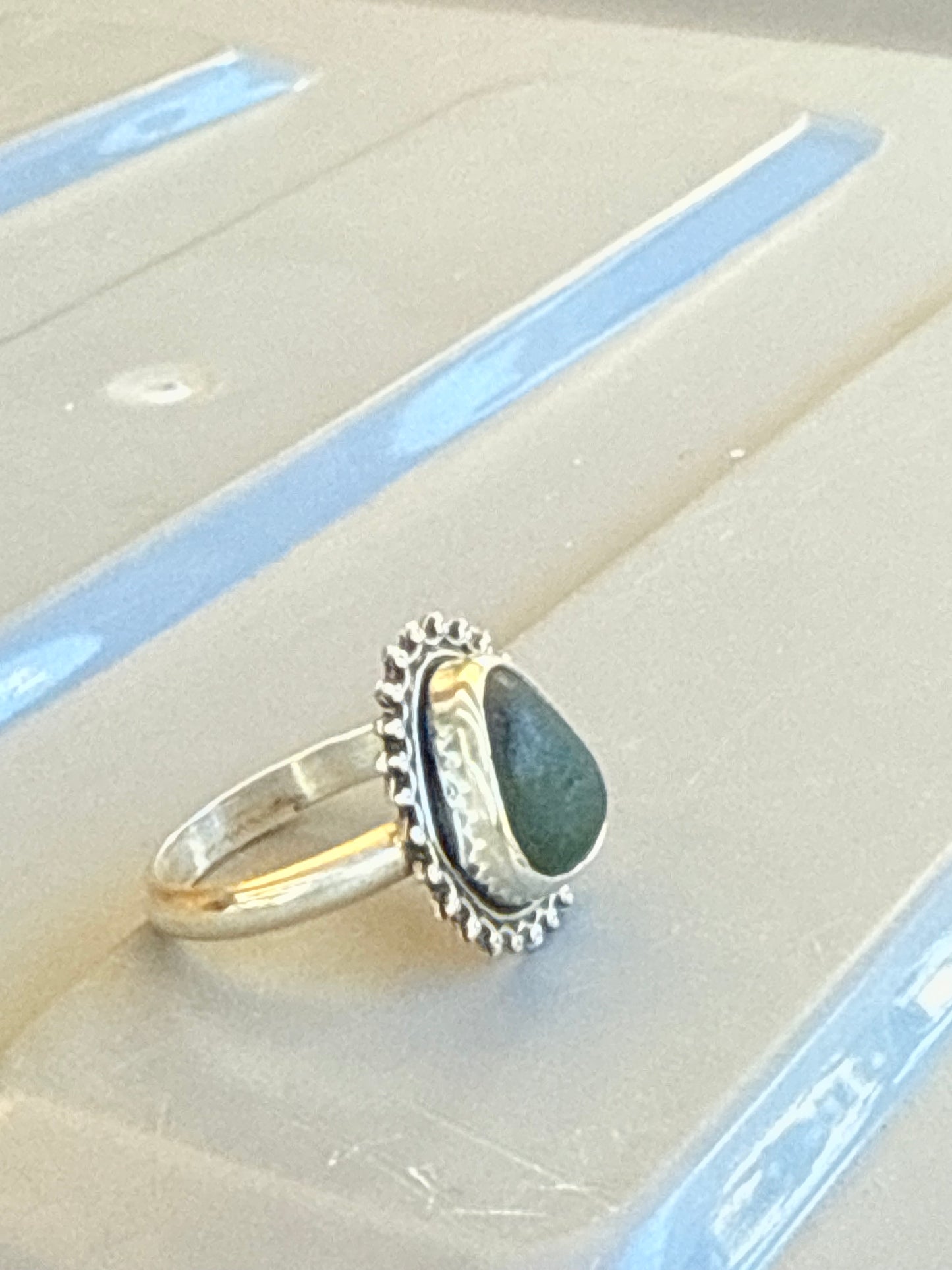 Forest Green Sea Glass Ring – Sterling Silver | Size 8