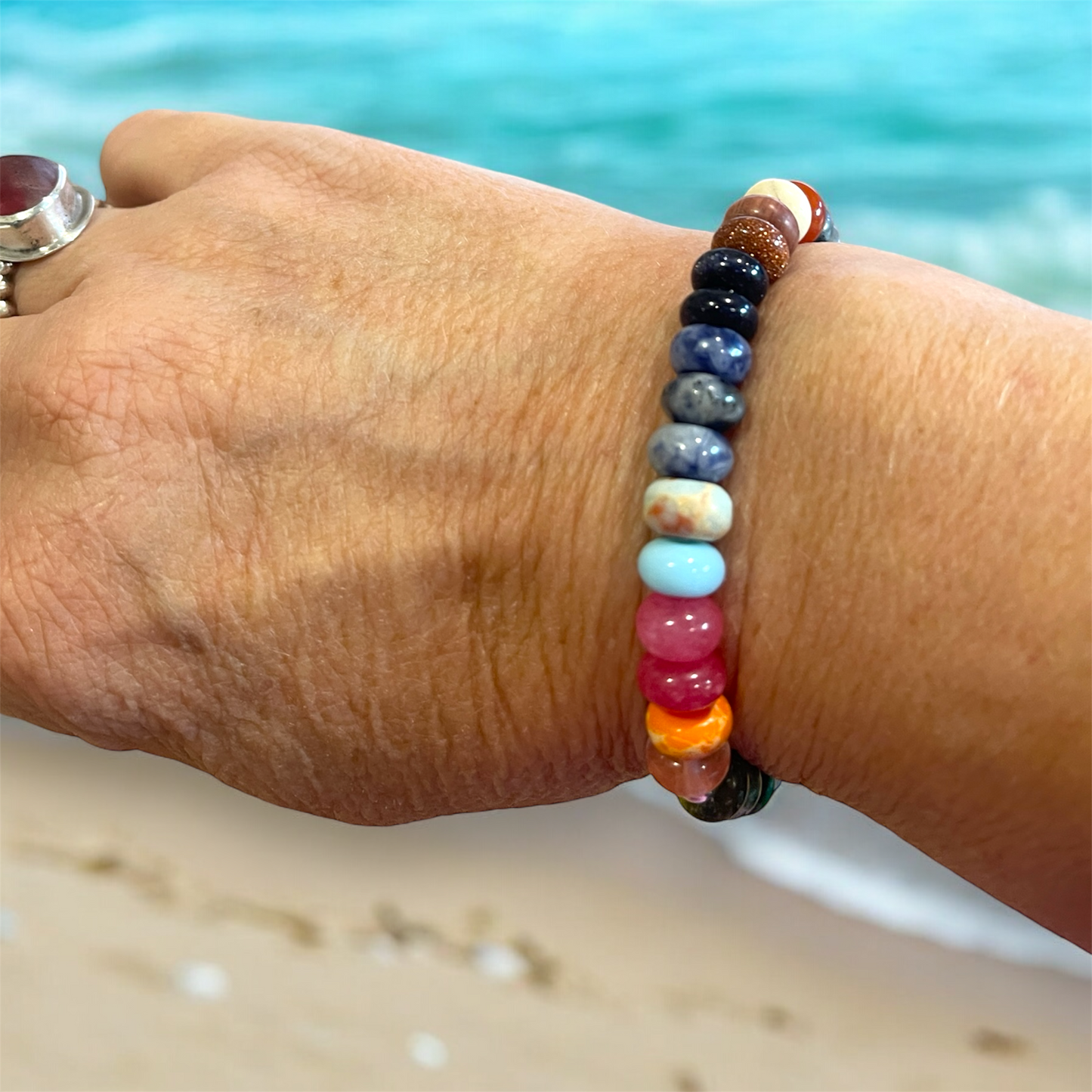 Coastal Kaleidoscope – Multicolored Semi-Precious Gemstone Beaded Bracelet