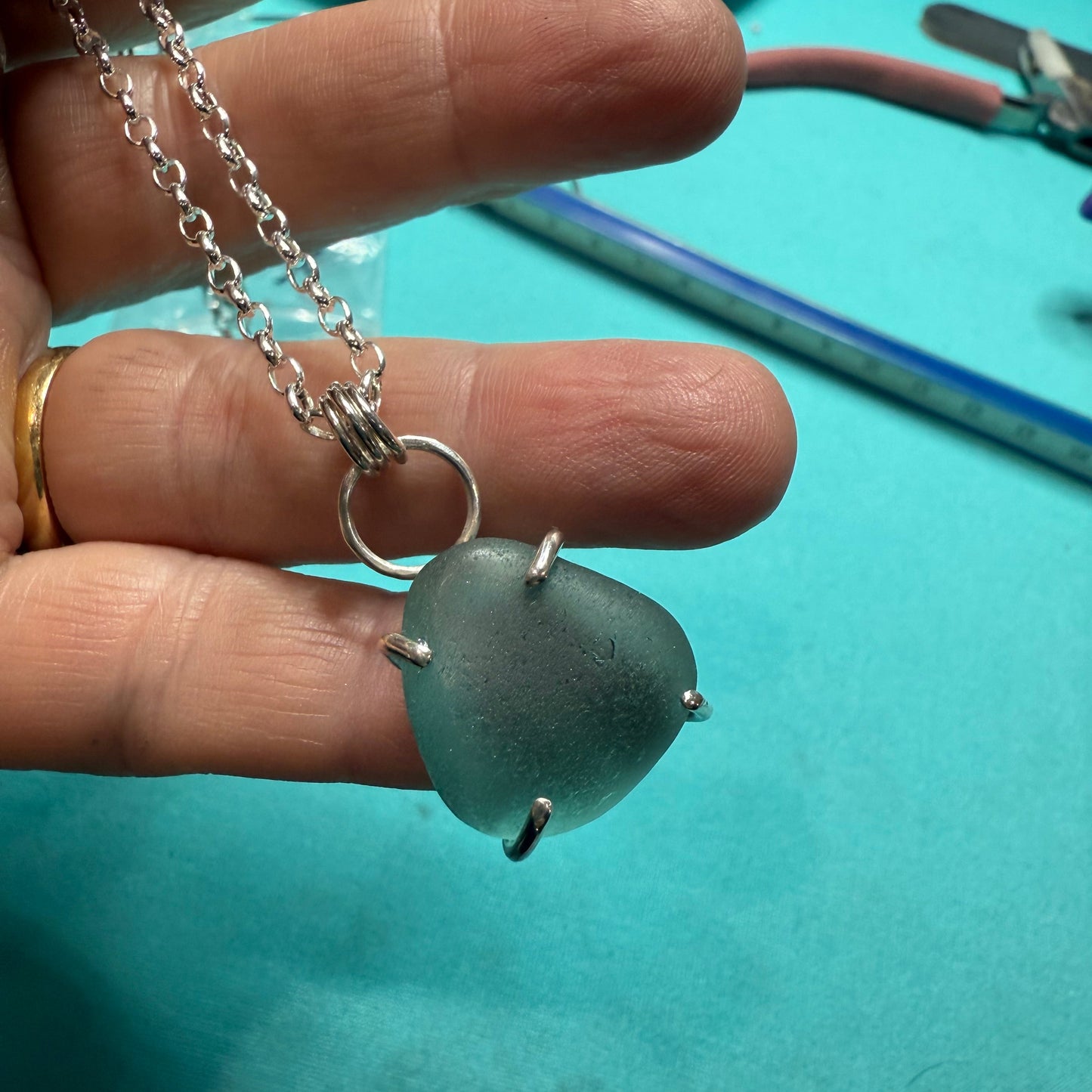 Blue Tide Seaglass Pendant Necklace
