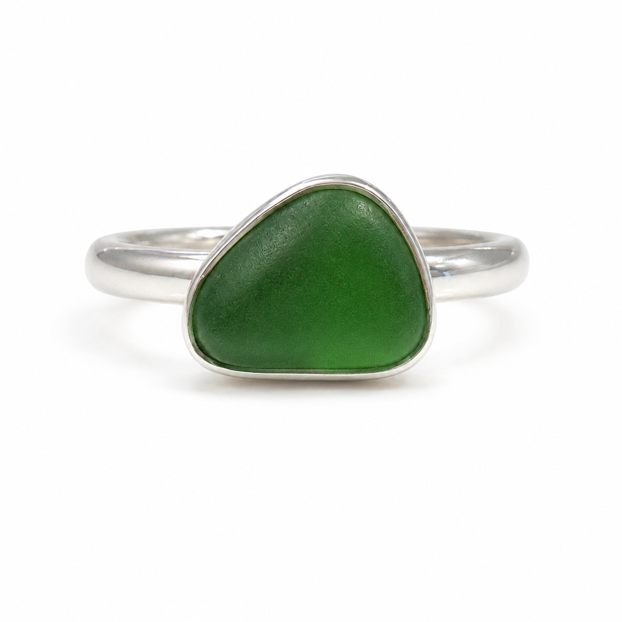 Emerald Green Sea Glass Ring – Sterling Silver | Size 7