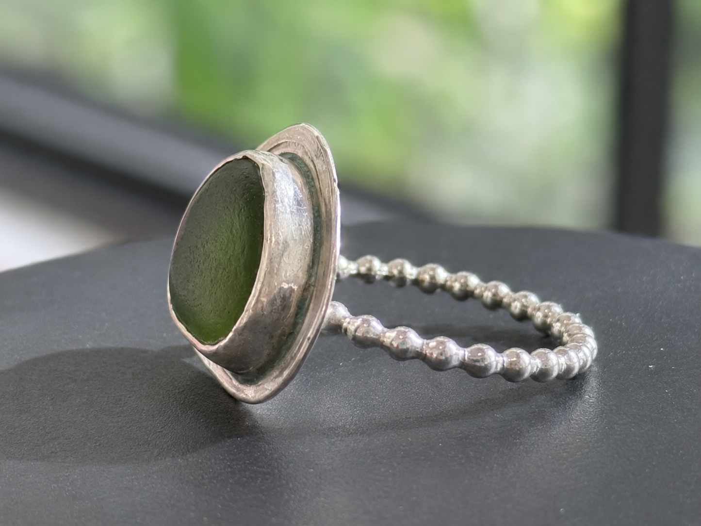 Ocean Moss Sea Glass Ring – Sterling Silver | Size 8.5