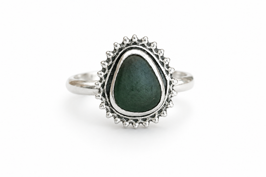 Forest Green Sea Glass Ring – Sterling Silver | Size 8