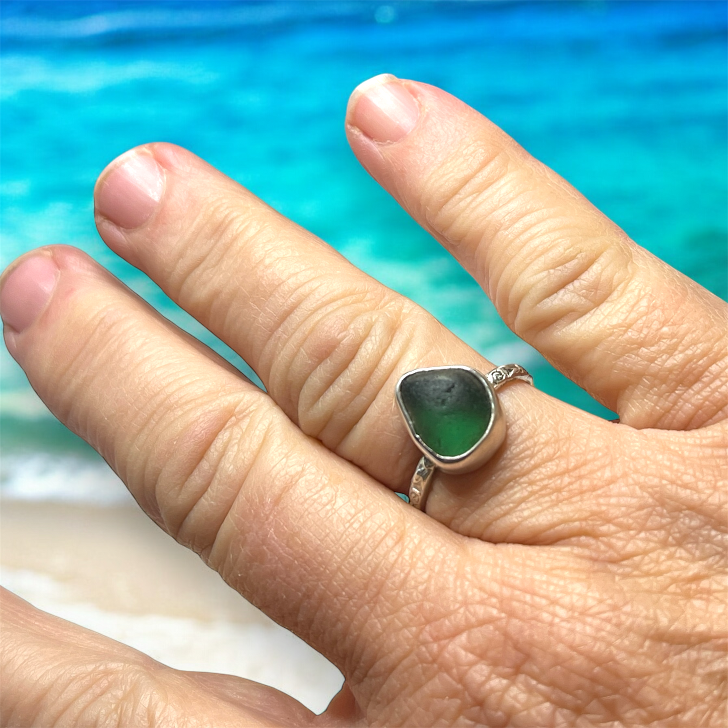 Emerald Tide: Green Sea Glass Ring – Size 6.5