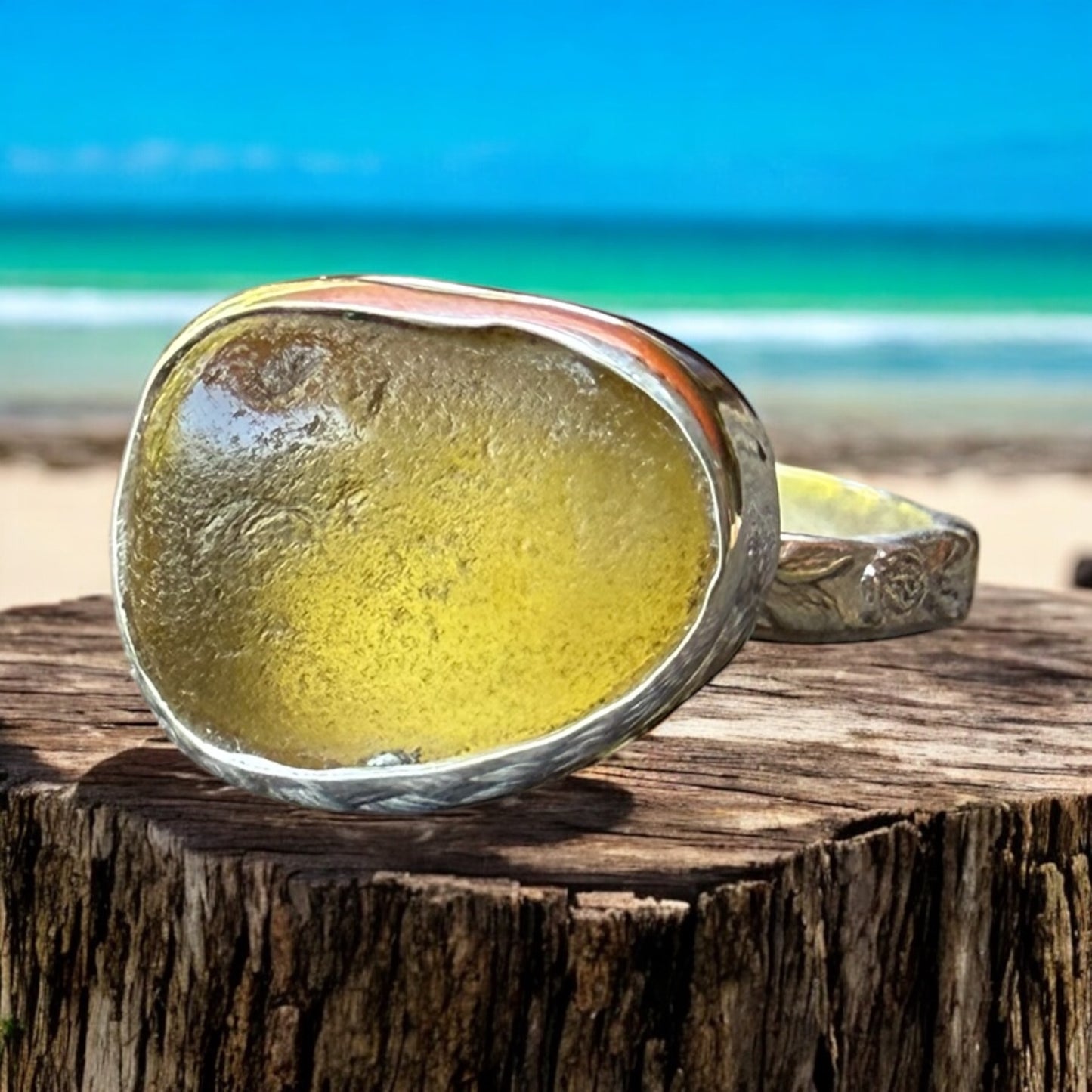 Golden Glow: Small Yellow Sea Glass Ring - Size 6