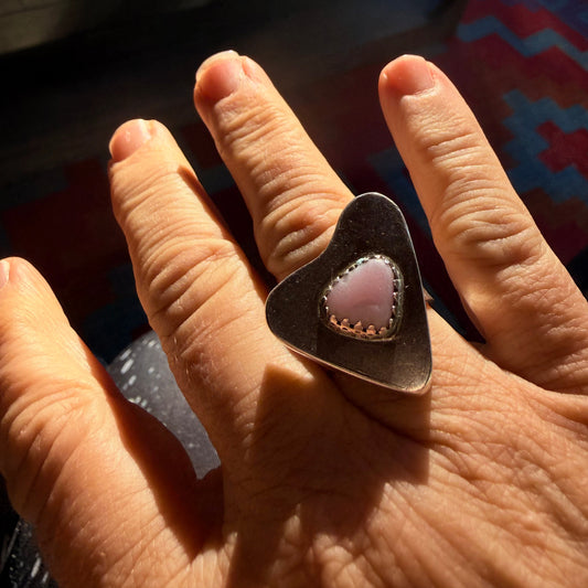 Pink Sea Glass Hollow Form Statement Ring – Size 6 | One of a Kind Sterling Silver