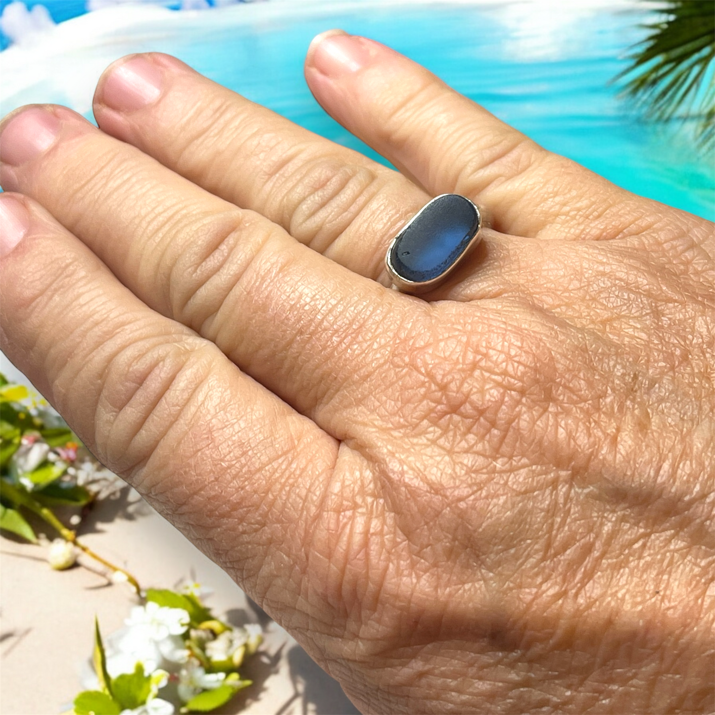 Coastal Gem: Oval Sea Glass Ring – Size 7.5