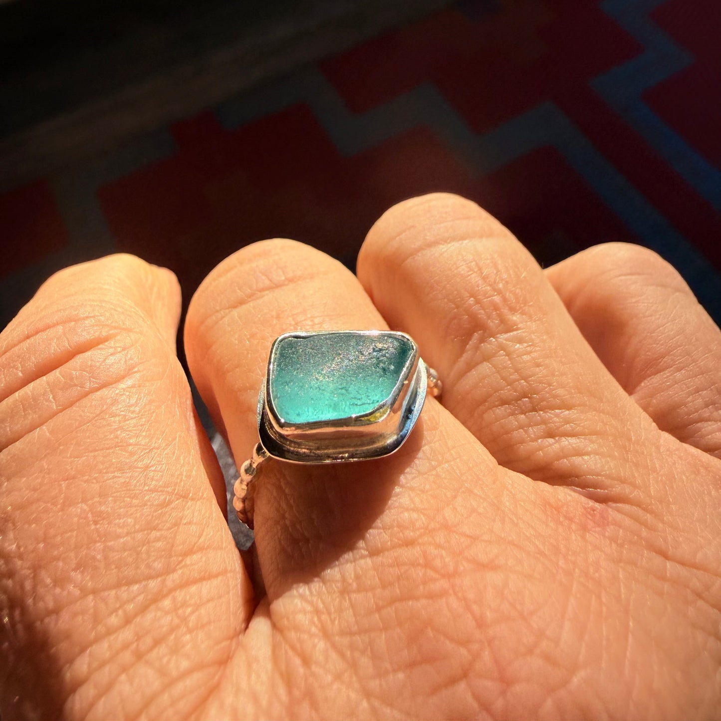 Deep Ocean Sea Glass Ring – Size 8