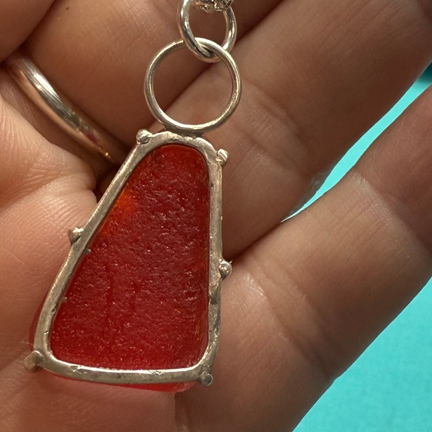 Ruby Shore: Rare Red Sea Glass Pendant Necklace