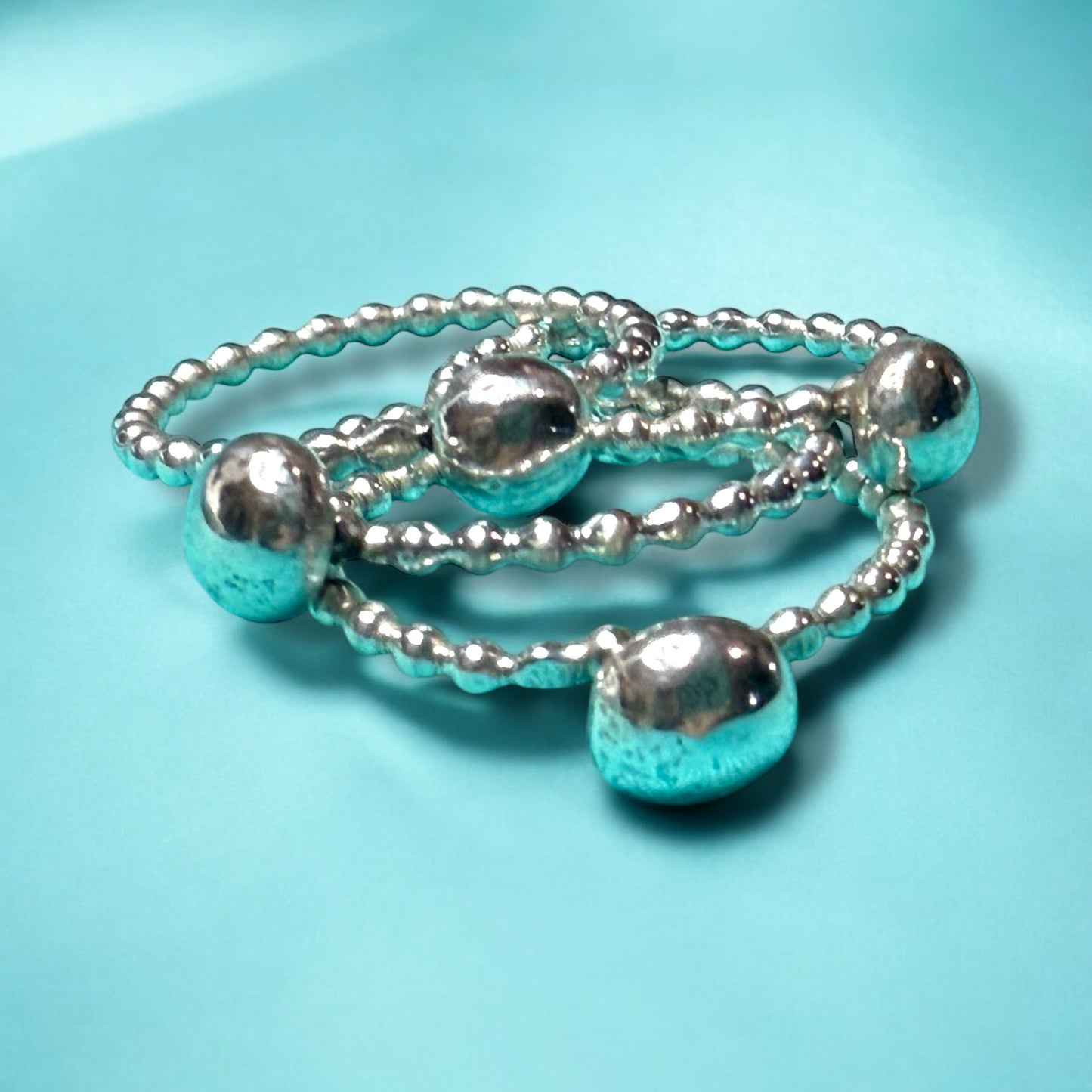 Elysian - Handmade Sterling Silver Stacking Rings with Beaded Band & Silver Ball